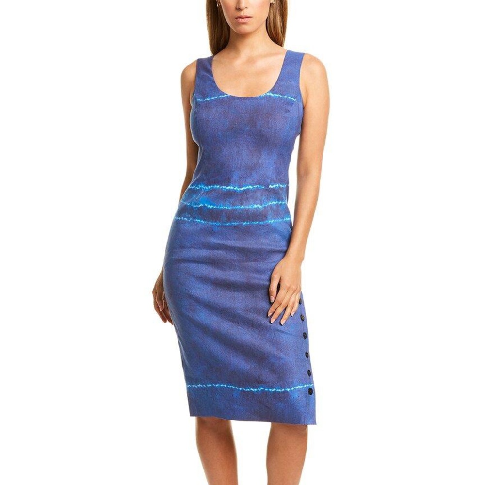 Nicole Miller Shibori Stripe Linen-blend Midi Dress